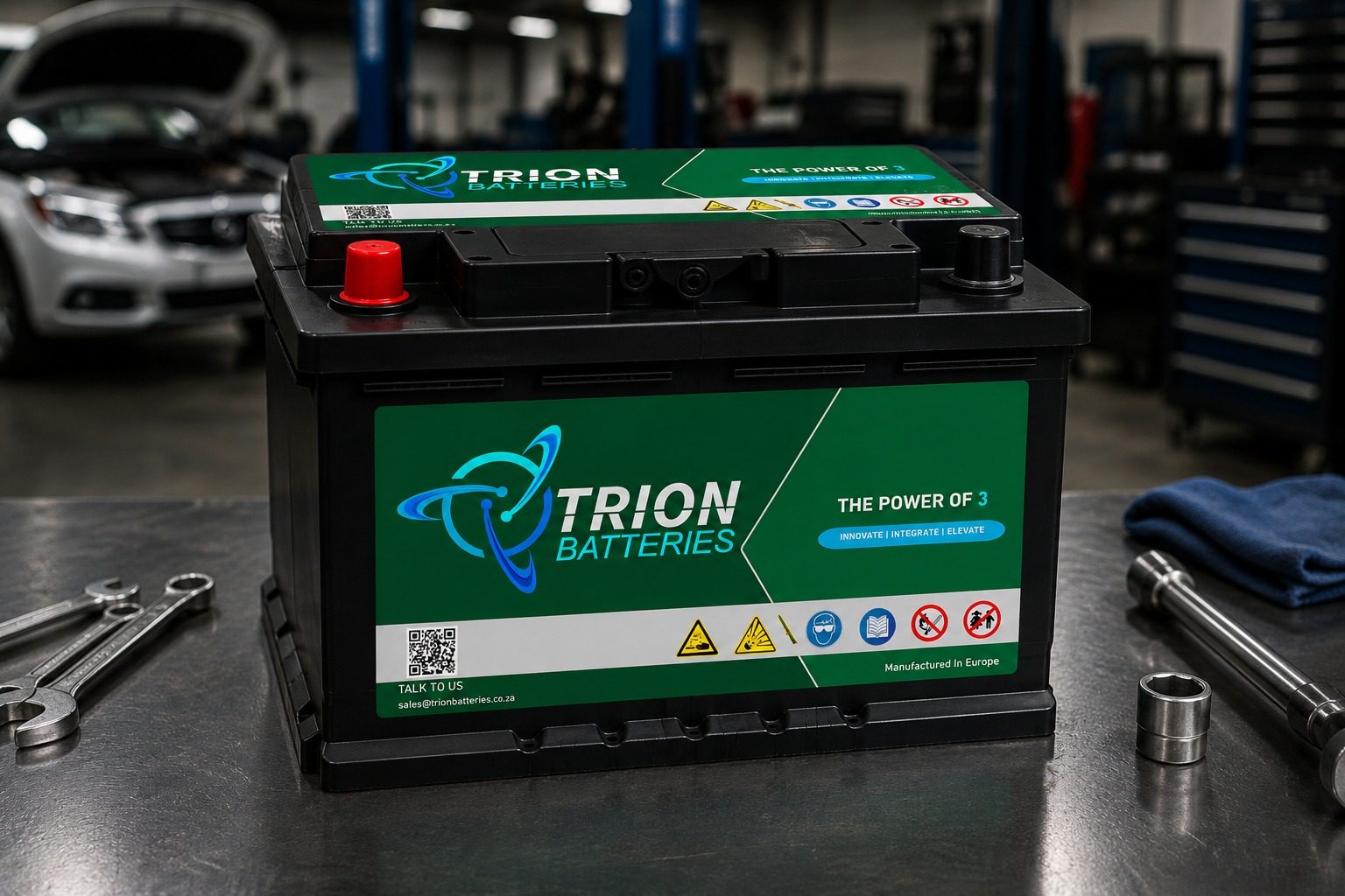 Trion Green premium automotive lead-acid battery with green top casing and Trion branding
